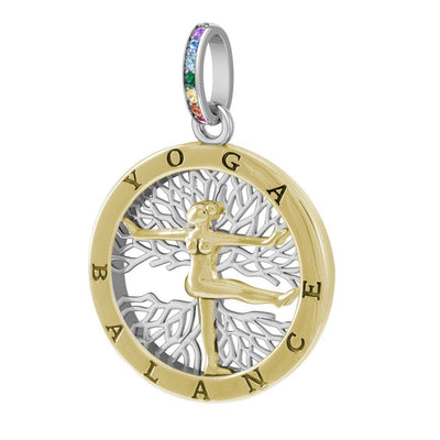 Timeless Yoga Philosophy ~ Sterling Silver and Gold Pendant with Chakra Gemstone MPD4911