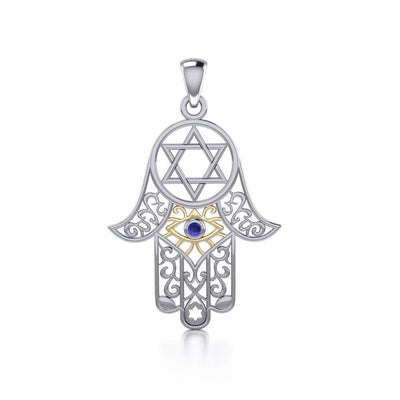 Hamsa Silver and Gold Pendant with Gemstone MPD5079