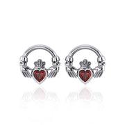 Love in the present moment ~ Claddagh Sterling Silver Post Earrings with Gemstone TE277