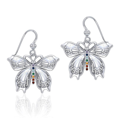 Spiritual Butterfly Silver Earrings with Chakra Gemstone TER1692