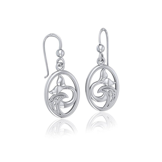 Sterling Silver Oval Whale Tail Earrings with Celtic Wave TER1728