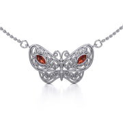 Spread Your Wings Like a Butterfly Medium Silver Necklace with Gemstone TN056