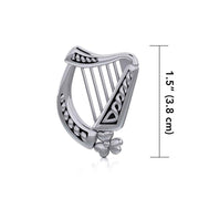 Hear the music of the Celtic Harp adorned with a Shamrock ~ Sterling Silver Pendant Jewelry TP1125