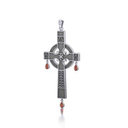Medieval Celtic Cross Silver Pendant with Gemstones TP3257