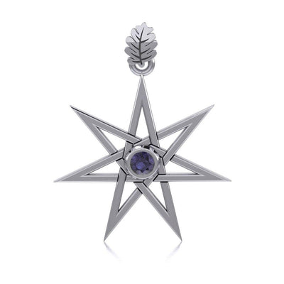 Elven Star and Oak Leaf Sterling Silver Pendant with Gemstone TPD2104