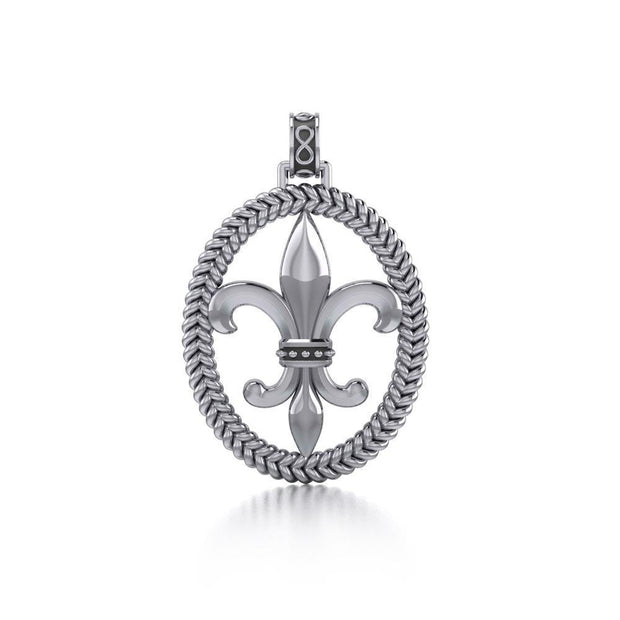 Honoring the noble symbolism of Fleur-de-Lis ~ Sterling Silver Jewelry Fleur-de-Lis Braided Pendant TPD323