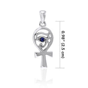 Ankh with Eye of Horus Silver Pendant with Gem TPD4253