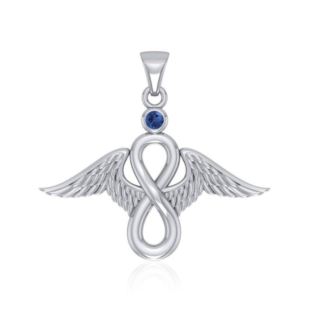Angel Wings and Infinity Symbol with Gemstone Silver Pendant TPD4949