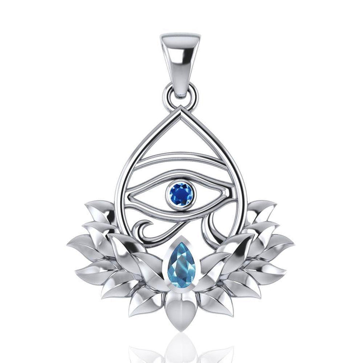 Eye of Horus and Lotus with Gemstone Silver Pendant TPD4959