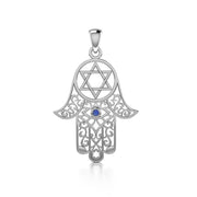 Hamsa and Star of David Silver Pendant with Gemstone TPD5079