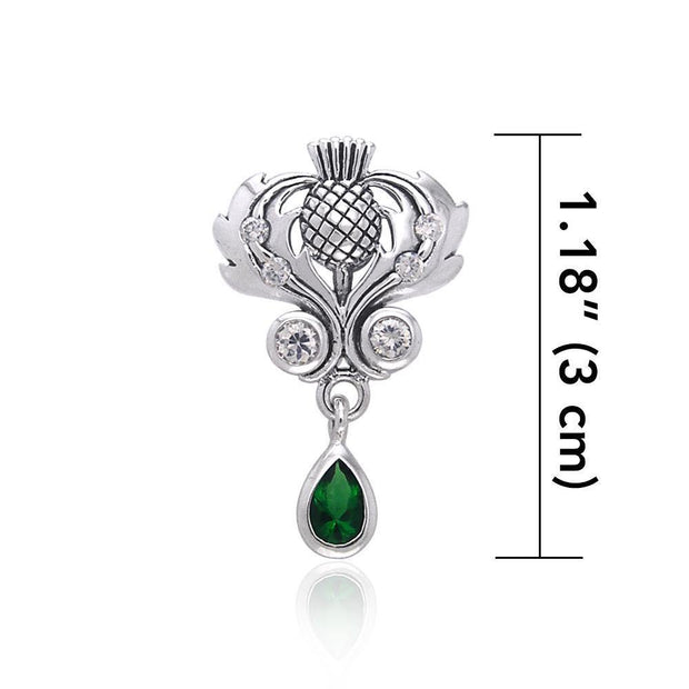 Renowned affirmation of Celtic tradition ~Sterling Silver Jewelry Scottish Thistle Pendant with Gemstone accent TPD687