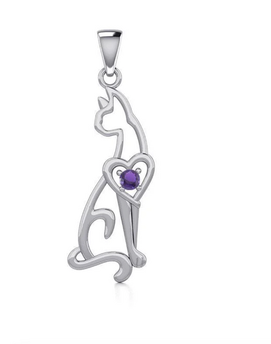 Lovely Heart Cat Silver Pendant