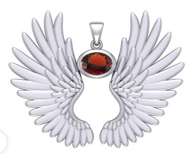 Guardian Angel Wings Silver Pendant with Birthstone