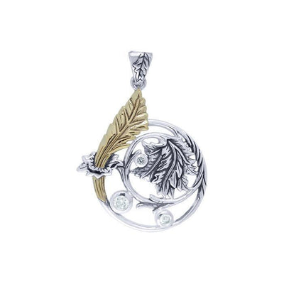 Sleek and Shiny Leaf Silver Pendant with 14K Gold Accent: An Infusion of Natural Beauty in Bulk Jewelry