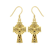 Modern Celtic Knotwork Cross Solid Gold Earrings GER1381