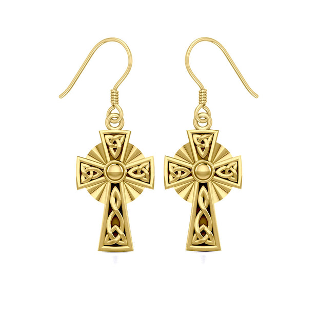 Modern Celtic Knotwork Cross Solid Gold Earrings GER1381