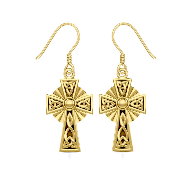 Modern Celtic Knotwork Cross Solid Gold Earrings GER1381