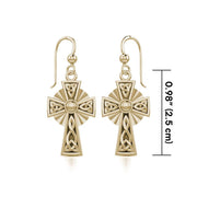 Modern Celtic Knotwork Cross Solid Gold Earrings GER1381 - Jewelry