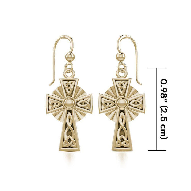 Modern Celtic Knotwork Cross Solid Gold Earrings GER1381 - Jewelry