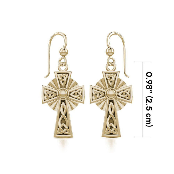 Modern Celtic Knotwork Cross Solid Gold Earrings GER1381 - Jewelry