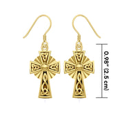 Modern Celtic Knotwork Cross Solid Gold Earrings GER1381