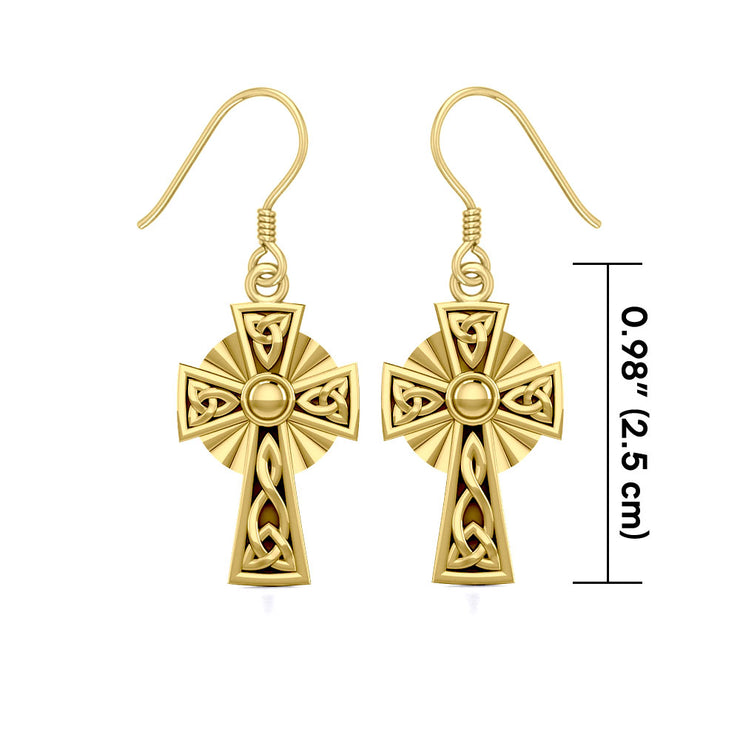 Modern Celtic Knotwork Cross Solid Gold Earrings GER1381