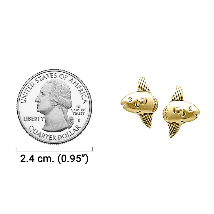 Sun Fish Solid Gold Post Earrings GER1641