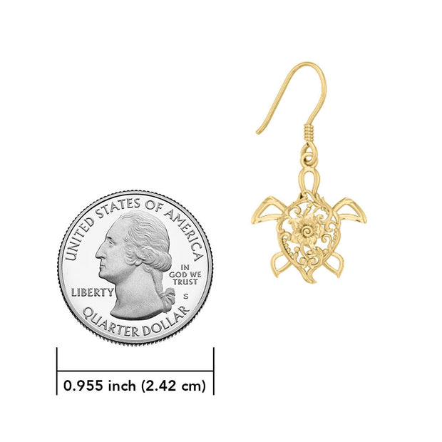 Sea Turtle Filigree Hook Earrings in 14k Gold GER1706