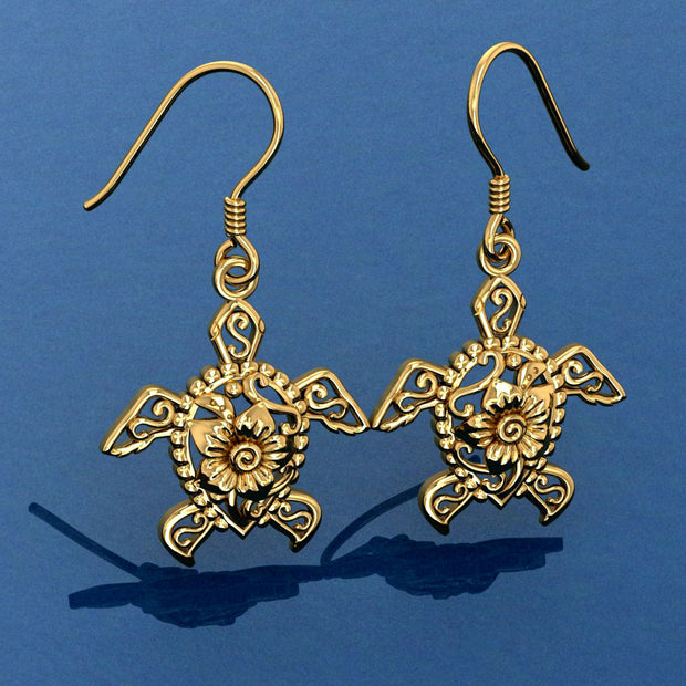 Sea Turtle Filigree Hook Earrings in 14k Gold GER1706