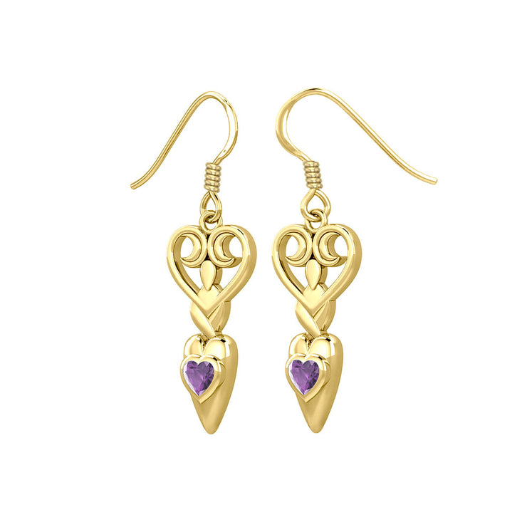 Goddess with Heart Gemstone Solid Gold Earrings GER1918