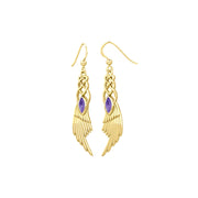 Celtic Knot Angel Wing Solid Yellow Gold Earrings with Marquise Gemstone GER1928