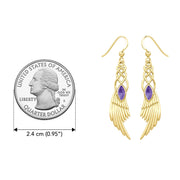 Celtic Knot Angel Wing Solid Yellow Gold Earrings with Marquise Gemstone GER1928