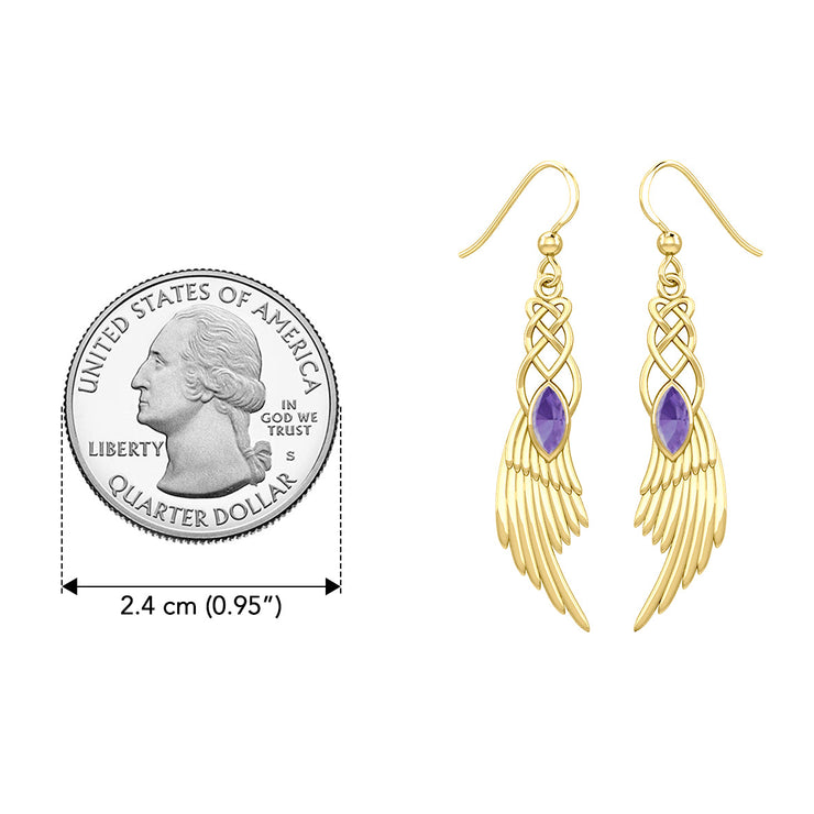 Celtic Knot Angel Wing Solid Yellow Gold Earrings with Marquise Gemstone GER1928