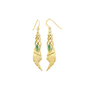 Celtic Knot Angel Wing Solid Yellow Gold Earrings with Marquise Gemstone GER1928