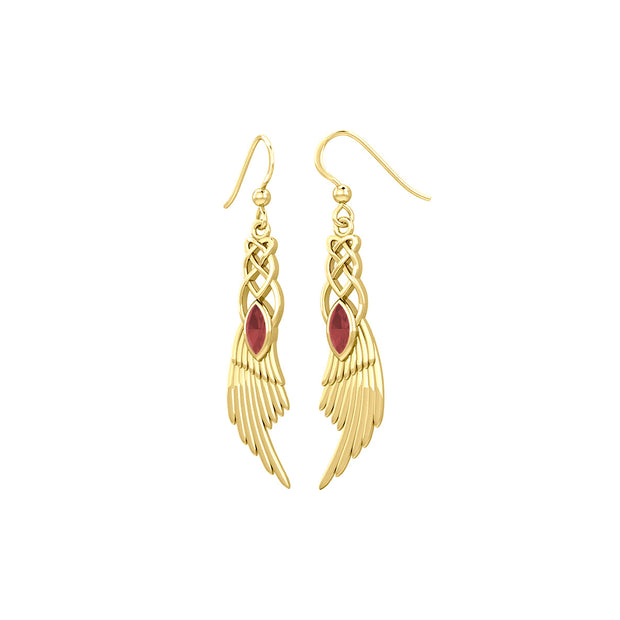 Celtic Knot Angel Wing Solid Yellow Gold Earrings with Marquise Gemstone GER1928