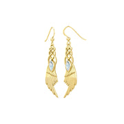 Celtic Knot Angel Wing Solid Yellow Gold Earrings with Marquise Gemstone GER1928