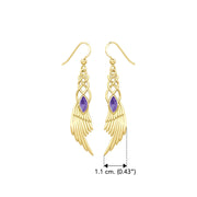 Celtic Knot Angel Wing Solid Yellow Gold Earrings with Marquise Gemstone GER1928