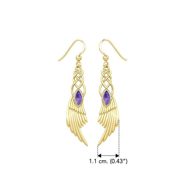 Celtic Knot Angel Wing Solid Yellow Gold Earrings with Marquise Gemstone GER1928