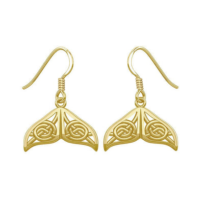 Celtic Knotwork Whale Tail Solid Gold Earrings GER1929