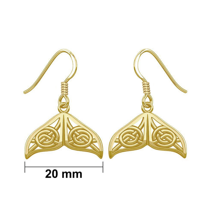 Celtic Knotwork Whale Tail Solid Gold Earrings GER1929