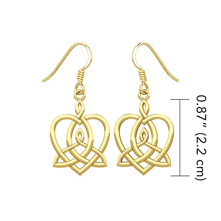 Celtic Motherhood Triquetra or Trinity Heart 14K Solid Gold Earrings GER1948