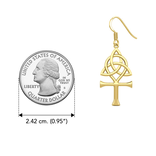 Triquetra and Ankh Solid Yellow Gold Earrings GER1952