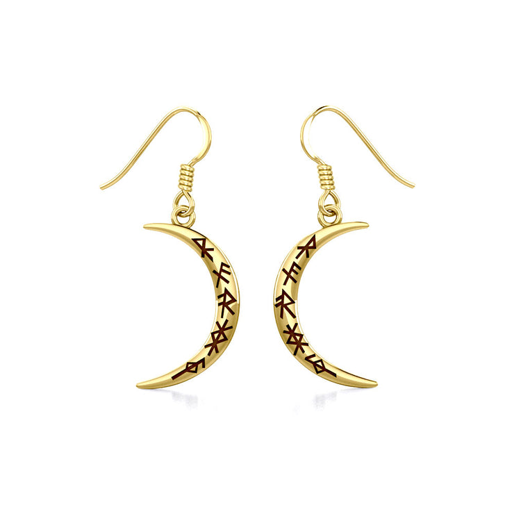 Crescent Moon with Meaningful Bind Runes Gold Earrings GER1955