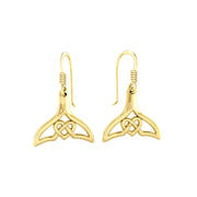 Whale Tail and Celtic Heart 14K Solid Gold Earrings GER2163