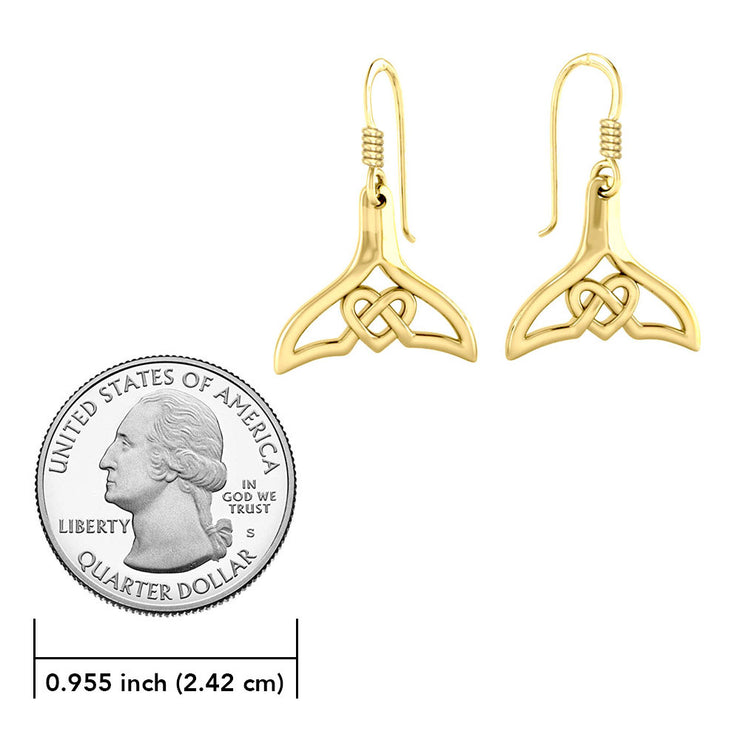 Whale Tail and Celtic Heart 14K Solid Gold Earrings GER2163