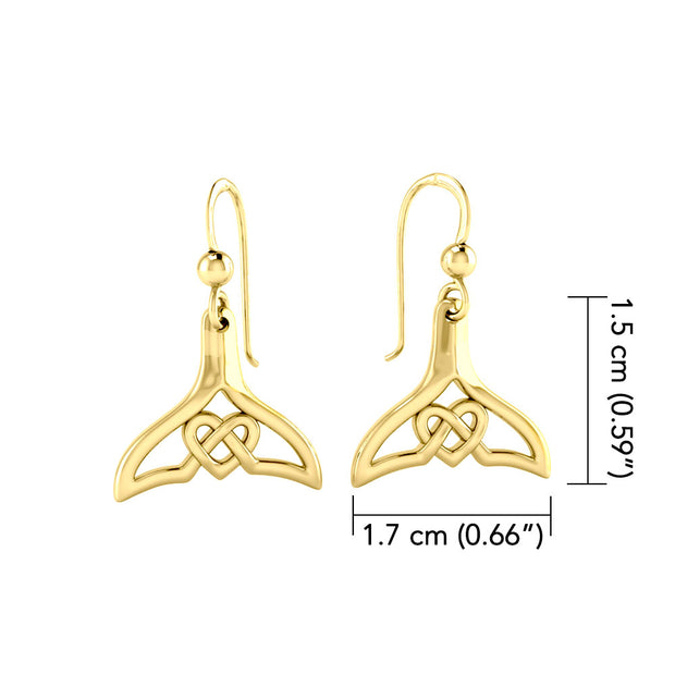 Whale Tail and Celtic Heart 14K Solid Gold Earrings GER2163