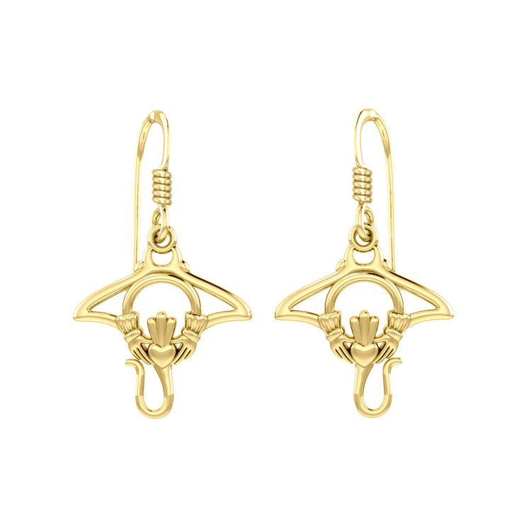 The Manta Ray 14K Solid Gold Earrings with Claddagh Symbol GER2167