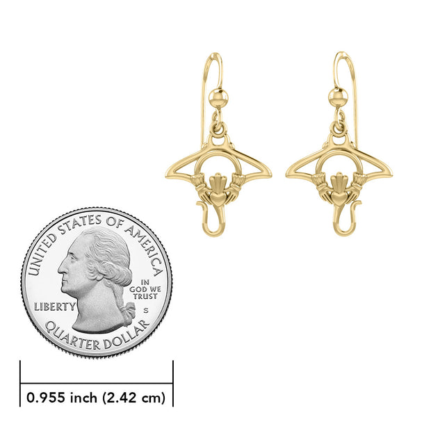 The Manta Ray 14K Solid Gold Earrings with Claddagh Symbol GER2167