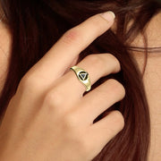 Triangle AA Recovery Symbol with Inlaid Stone Solid Yellow Gold Ring GJR126