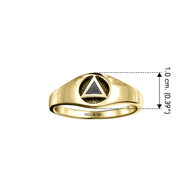 Triangle AA Recovery Symbol with Inlaid Stone Solid Yellow Gold Ring GJR126